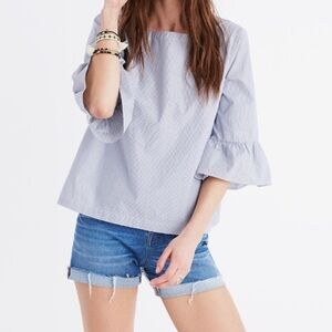 Madewell Top Blue and White Cotton Bell Sleeves Size XXS